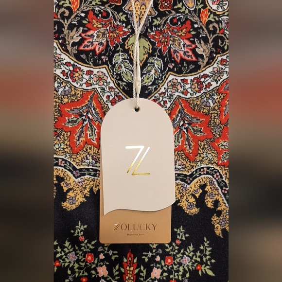 Zolucky Women's XL Long Black Floral Leaves A-Line Dress Stretchy NEW NWT - Picture 7 of 8